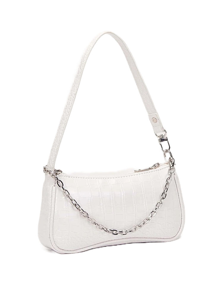 White Croc Chain Baguette Bag