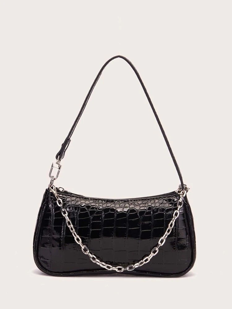 Black croc chain bag