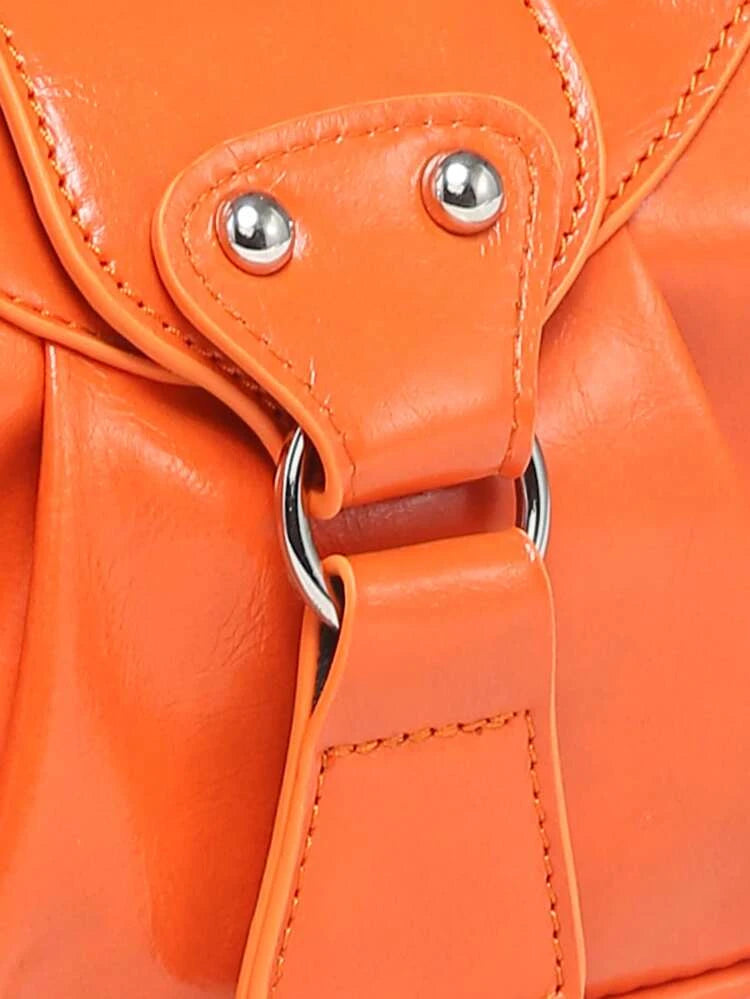 Orange Studded Ruched Bag