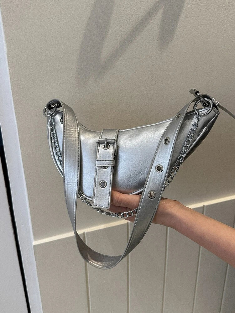 Silver Buckle & Chain Saddle Bag