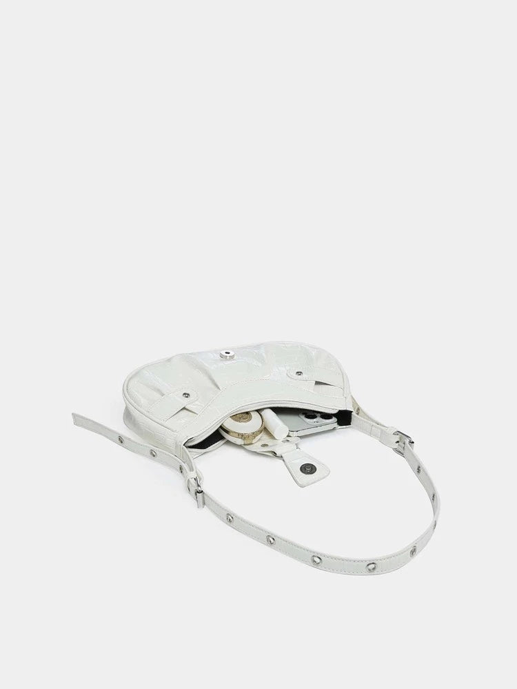 White Croc Studded Bag