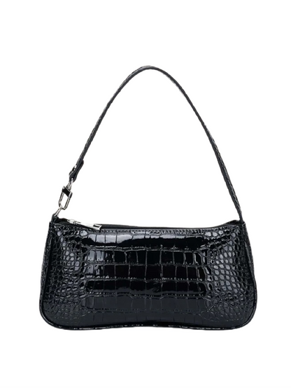 Black Croc Baguette Bag