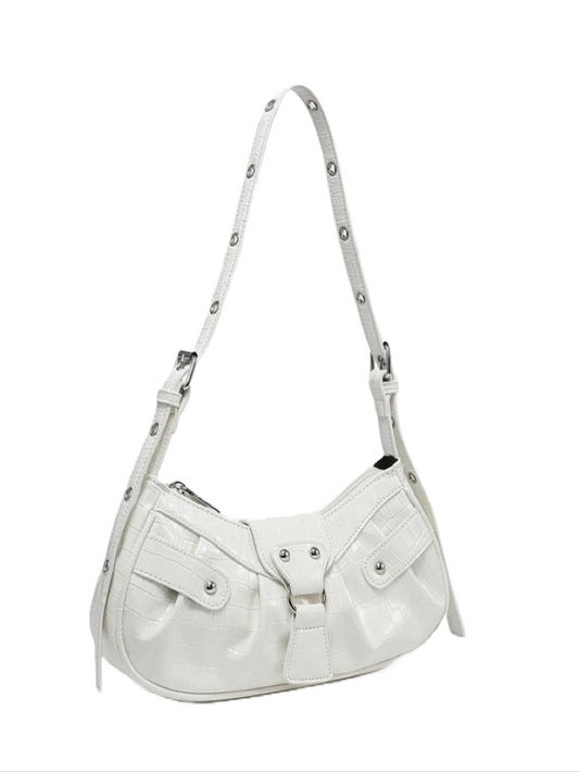 White Croc Studded Bag