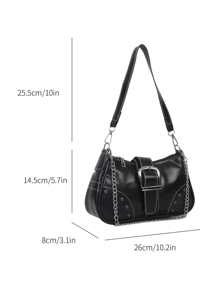 Black Chain & Buckle Shoulder Hobo Bag