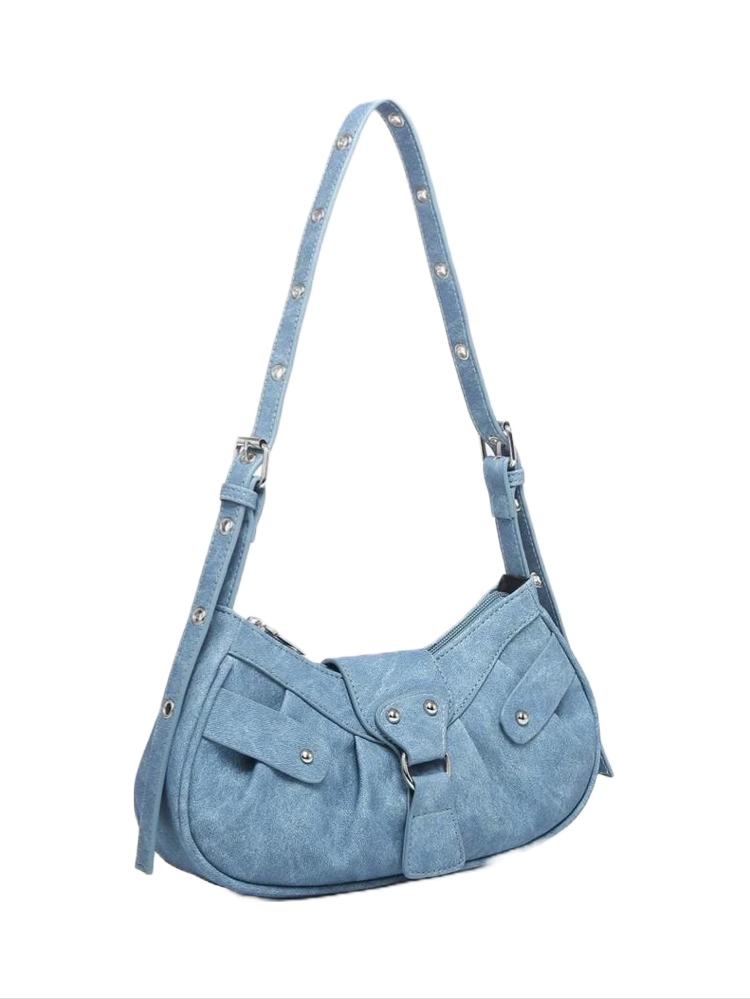 Blue Studded Ruched Bag