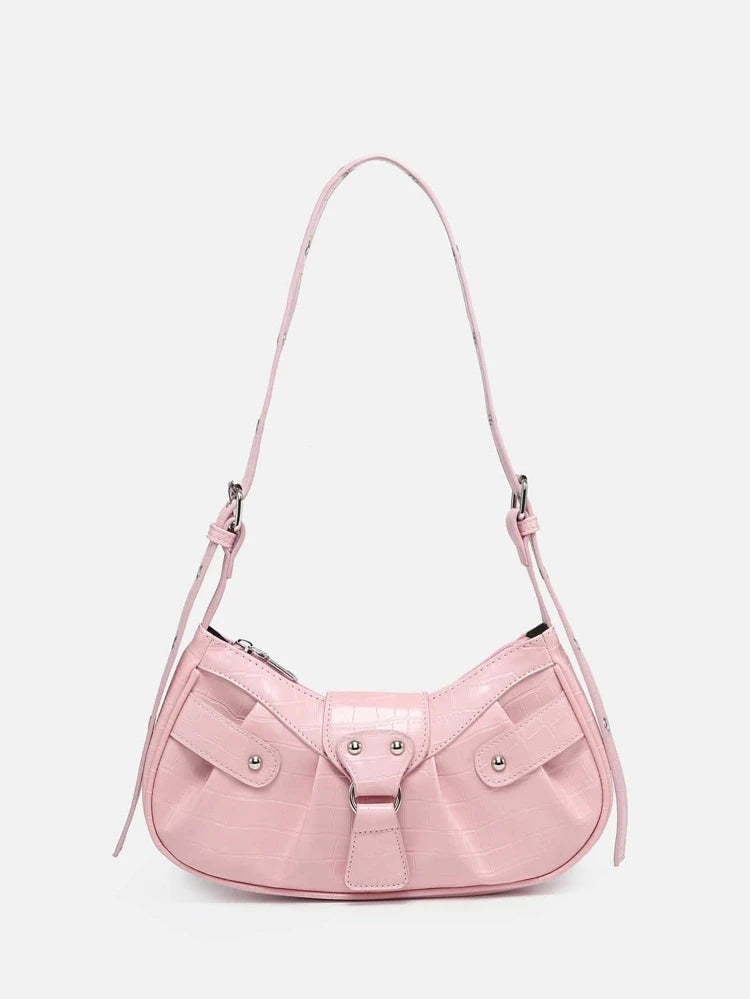 Pink Studded Ruched Bag