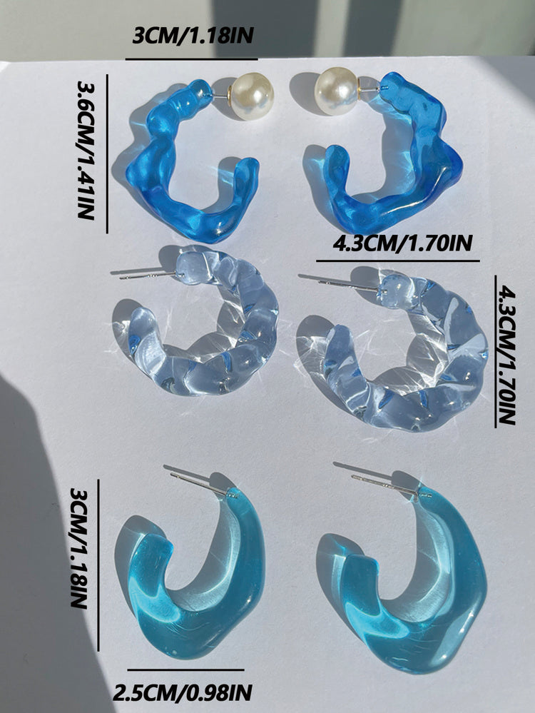 3pairs Resin Hoop Earrings