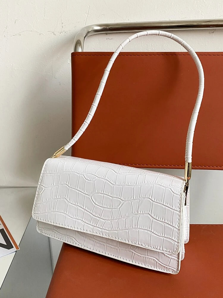 White croc square bag