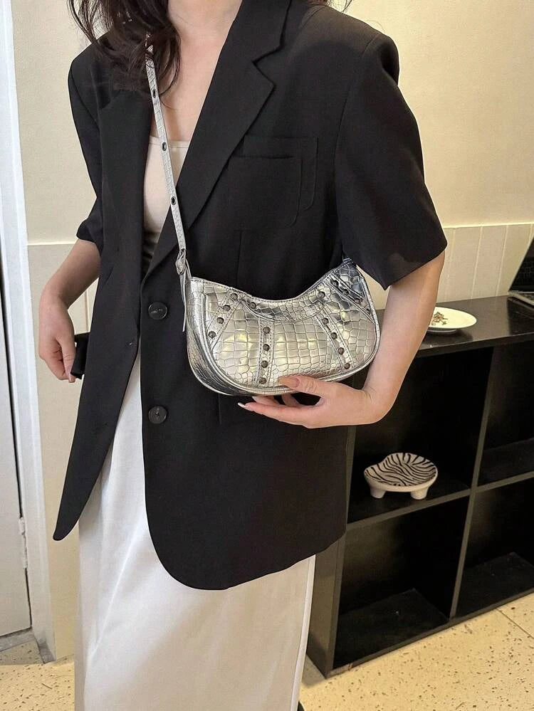 Silver Croc Studded Bag