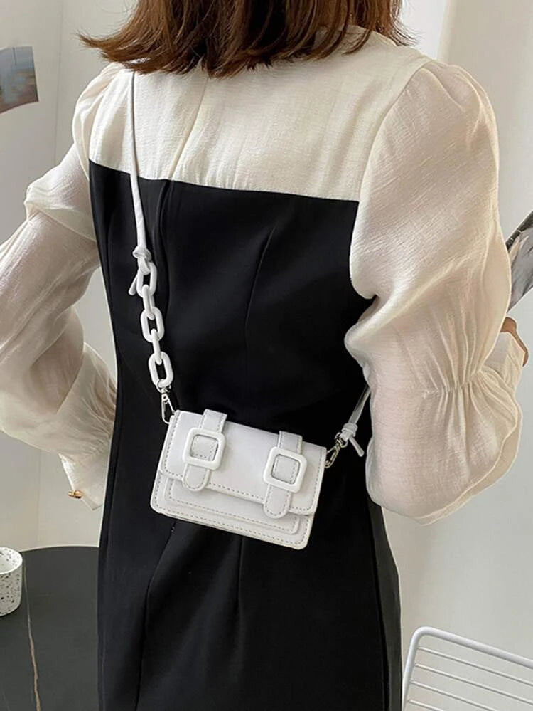 White Mini Buckle Square Bag