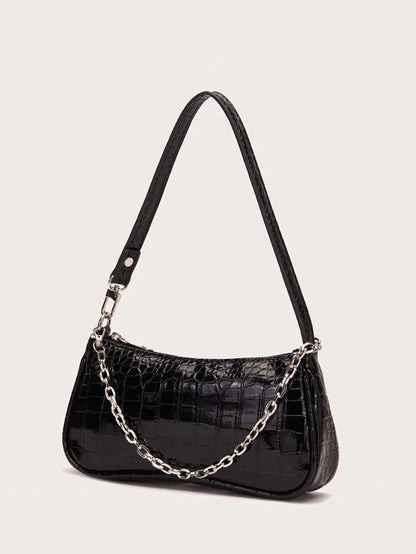 Black croc chain bag