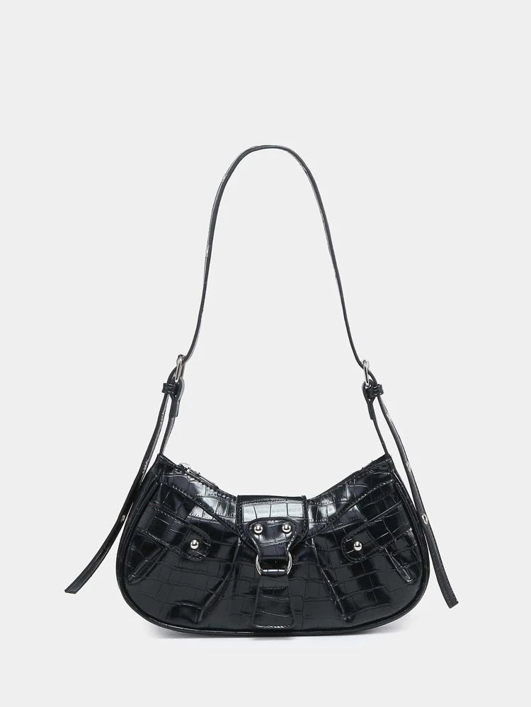 Black Croc Studded Bag