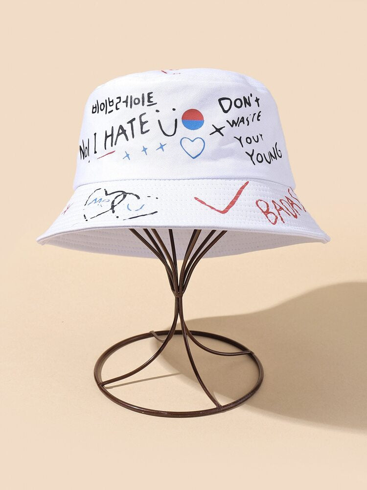 White Lettered Bucket Hat