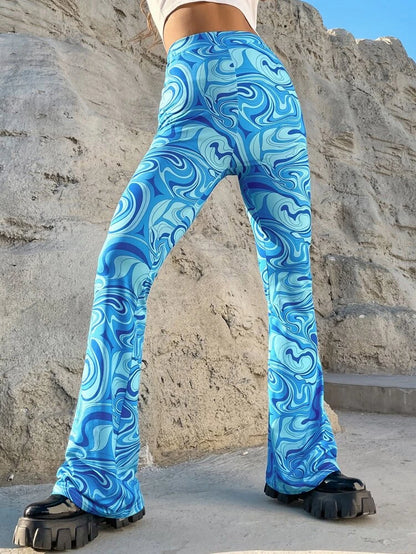 Blue Marble Flare Pants