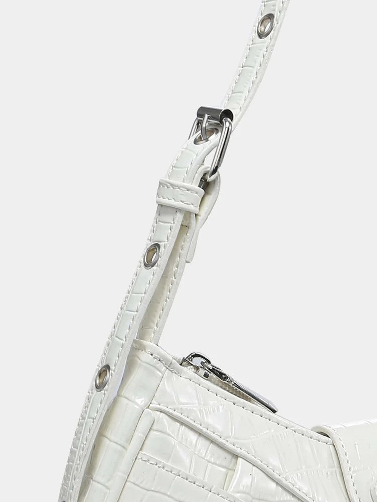 White Croc Studded Bag