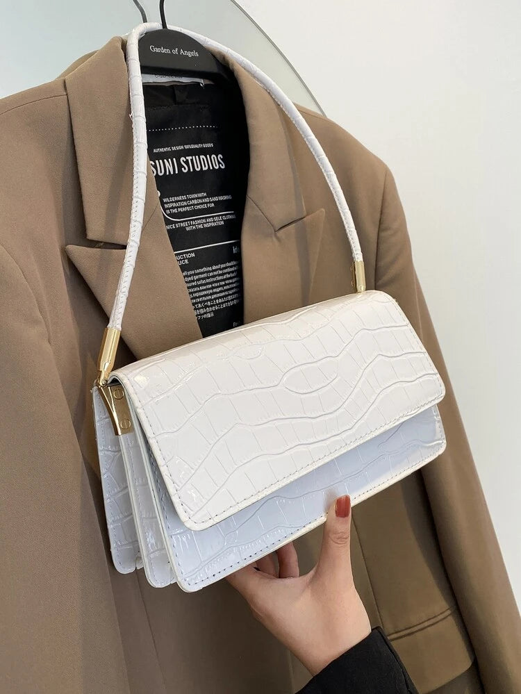 White croc square bag