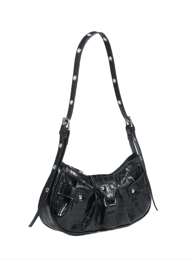 Black Croc Studded Bag