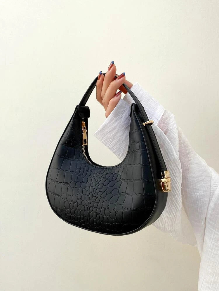 Black Croc Hobo Bag