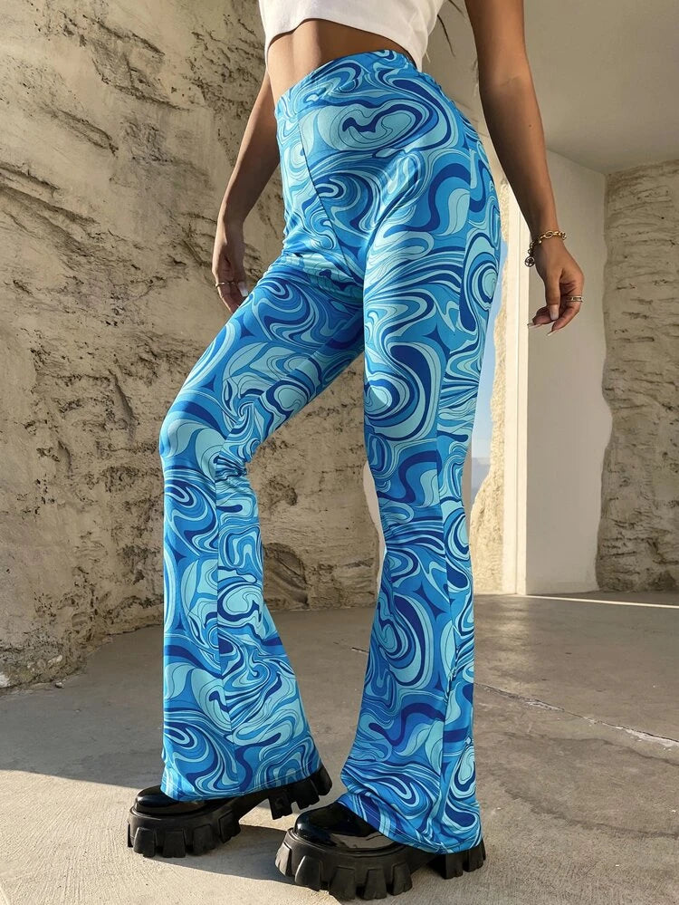 Blue Marble Flare Pants