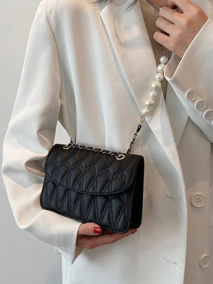 Black Faux Pearl Handle Bag