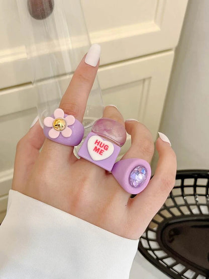 4pcs Heart & Flower Ring