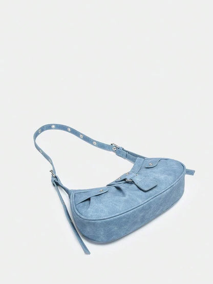 Blue Studded Ruched Bag