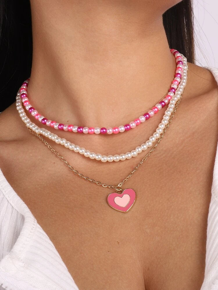 3pcs Heart Charm Necklace