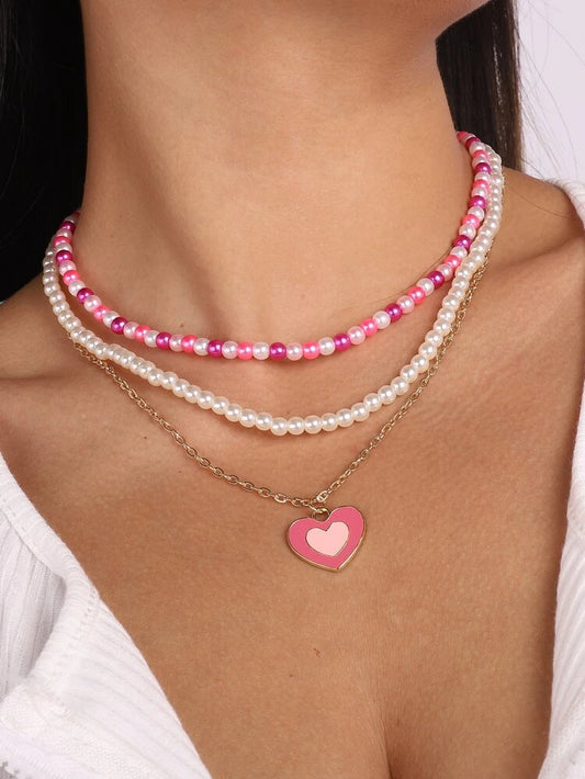 3pcs Heart Charm Necklace