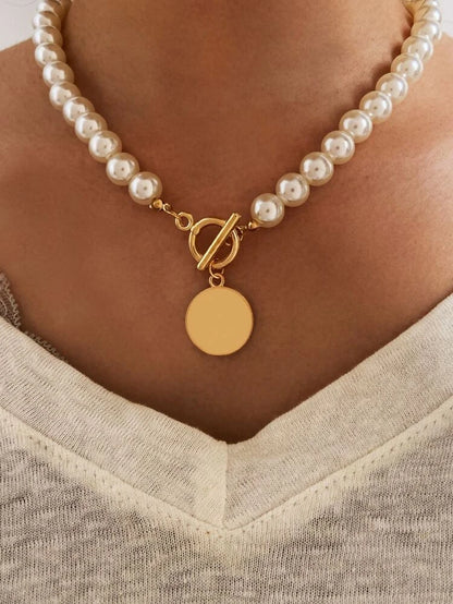 Round Charm Faux OT Necklace