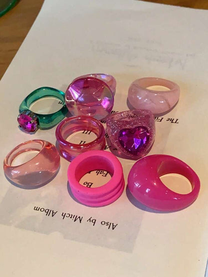 8pcs Flower & Heart Oversized Ring