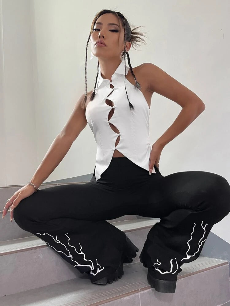 Black Flames Flare Pants