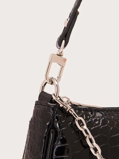 Black croc chain bag