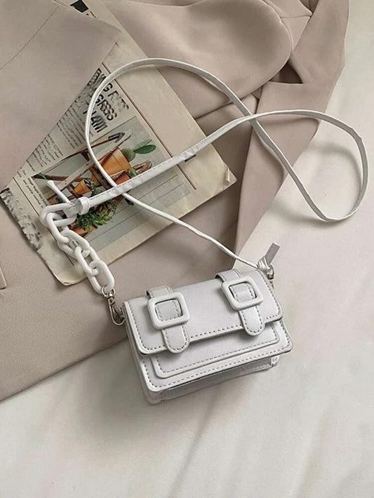 White Mini Buckle Square Bag