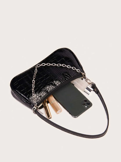 Black croc chain bag