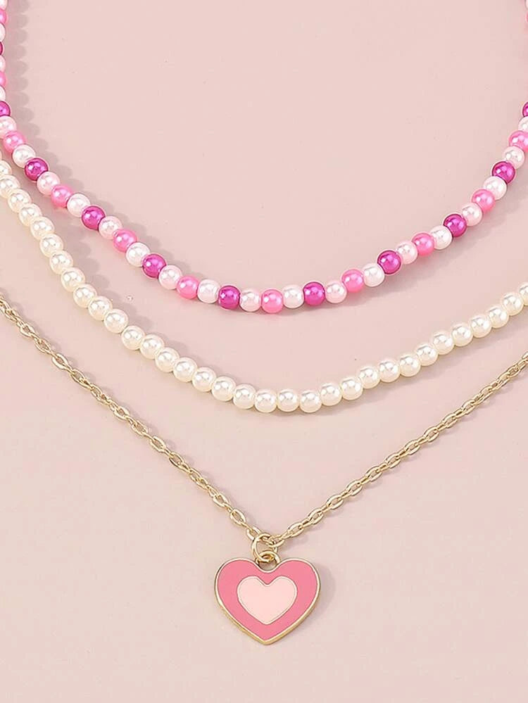 3pcs Heart Charm Necklace