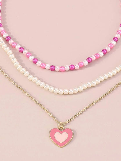 3pcs Heart Charm Necklace