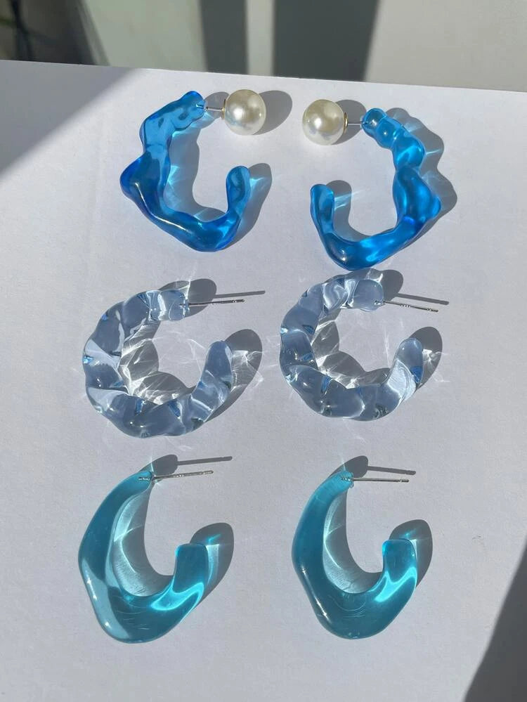 3pairs Resin Hoop Earrings