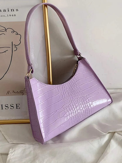 Purple Croc Baguette Bag